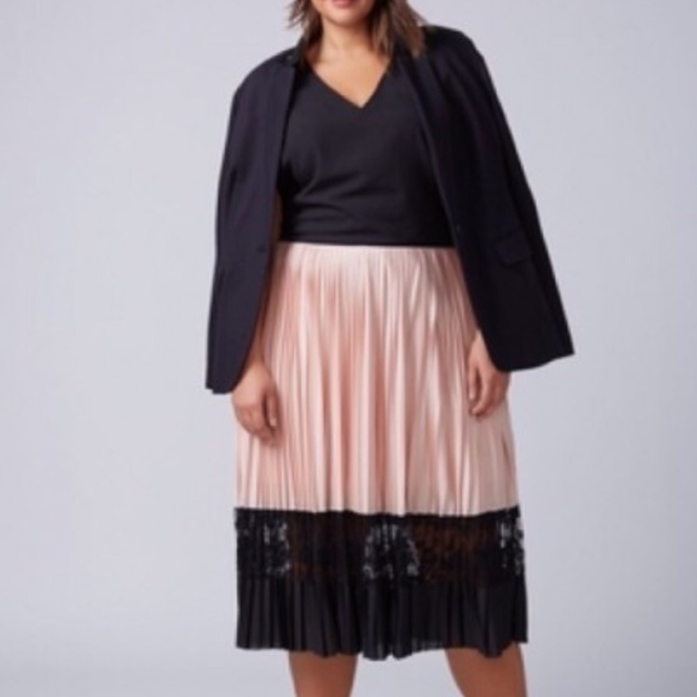 Lane Bryant Pink Pleated Skirt with black Lace - Size 18/20